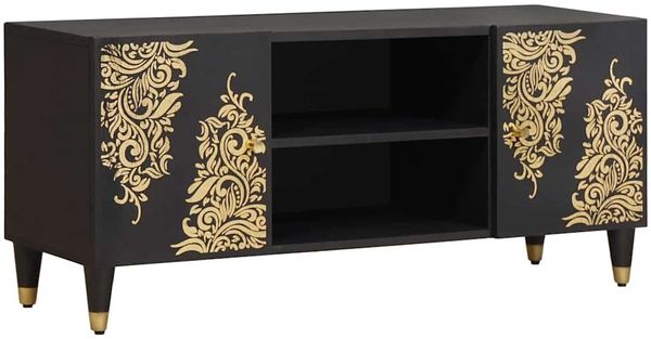 vidaXL TV-Schränk mit Regal Schwarz 105 x 33 x 46 cm Massivholz Mango 4018808