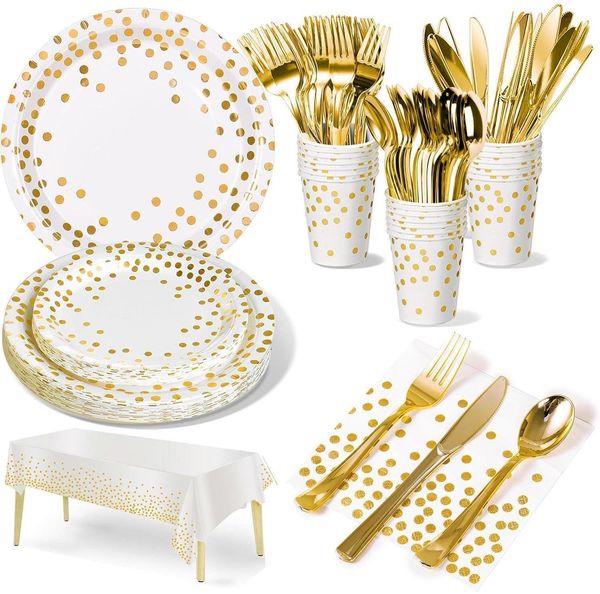 141Stück Weißgold Partygeschirr Set 20 Gäste Tischdeko Hochzeit Jubiläum