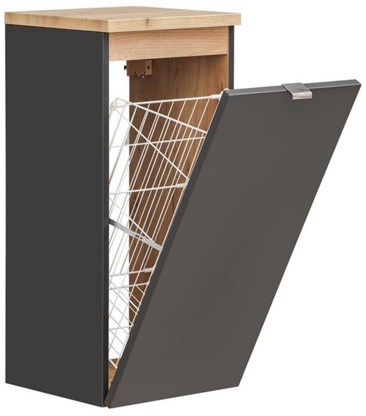 Badezimmer Unterschrank mit Wäschekorb TOSKANA-BLACK-56 in seidenmatt anthrazit B/H/T ca. 35/80/35cm
