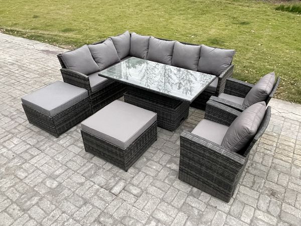 Fimous Outdoor Gartenmöbel Set aus Polyrattan mit 2 Großer Hockern 2 Sesseln Dunkelgrau gemischt