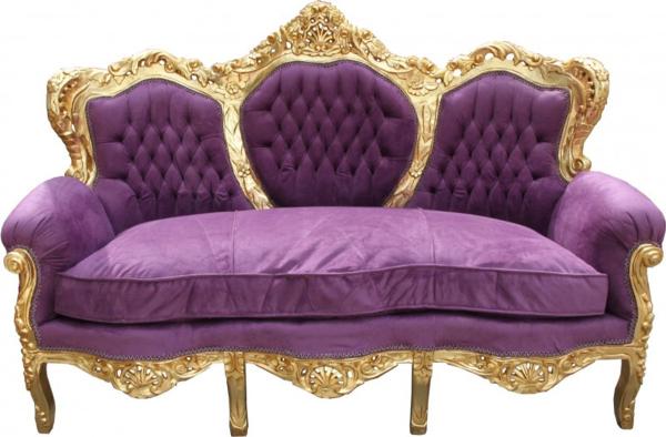 Casa Padrino Barock Sofa King Lila / Gold - Möbel Lounge Couch