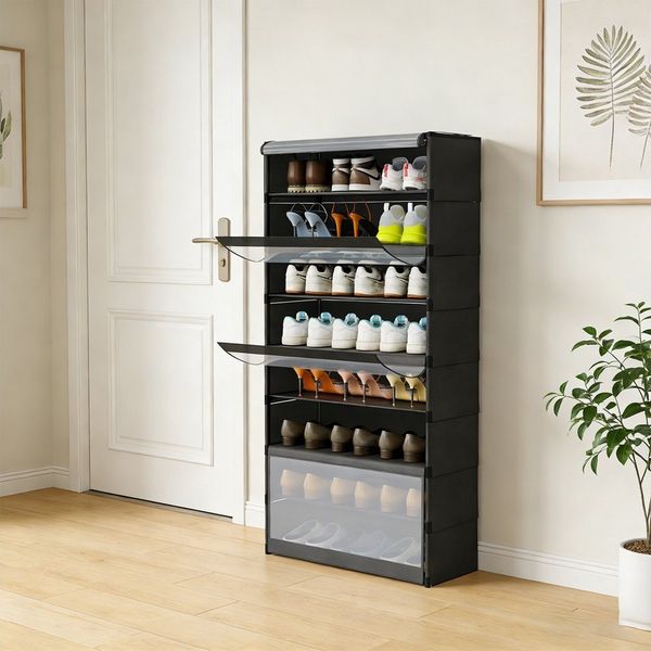 JEOBEST Schuhregal 8-stufiger Schuhschrank, mit Staubdichtem, Schuh-Organizer, Platzsparend, Schuhaufbewahrung aus Stoff, PP-Kunststoff