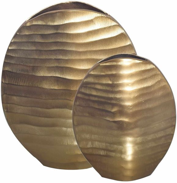 Deko Vase 2er Set Aluminium Gold Blumenvase Wellenmuster Modern