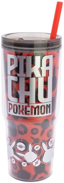 Pokemon Trinkbecher mit Strohhalm und Henkel Doppelwandig 860 ml