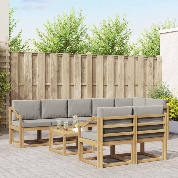 vidaXL Outdoor-Sofagarnitur mit Kissen 9 pcs Weiß und Hellgrau 3387855