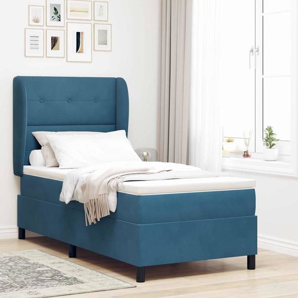 vidaXL Boxspringbett mit Matratze Dunkelblau 190 x 90 cm Samt 3340908