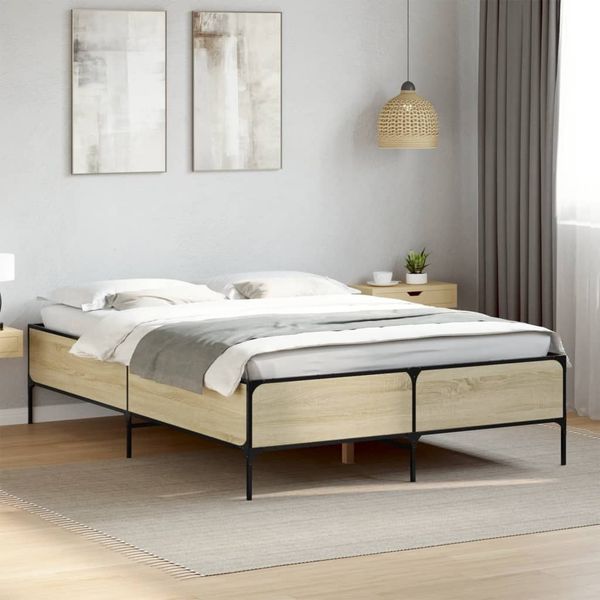vidaXL Bettgestell Sonoma-Eiche 120x190 cm Holzwerkstoff und Metall 3279818