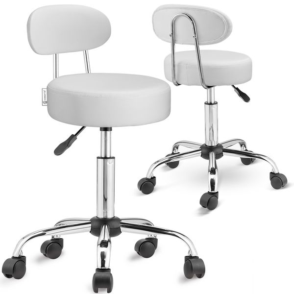 CASARIA® Rollhocker mit Lehne, höhenverstellbar, 2er-Set, weiß
