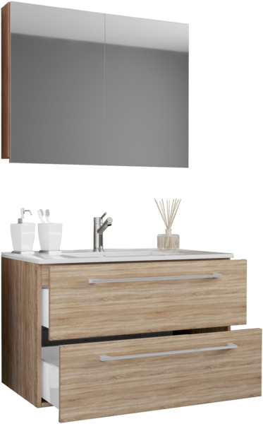 VCM Badmöbel Waschtisch Badinos 914335 Sonoma-Eiche H. 109 x B. 80 x T. 46 cm