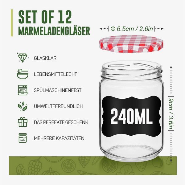 FIVMEN Einmachglas Marmeladengläser mit Deckel Einmachgläser Marmelade Marmeladenglas, (12/24er Set), für selbstgemachte Marmelade, Konfitüre und Bastelarbeiten 240/350 ml