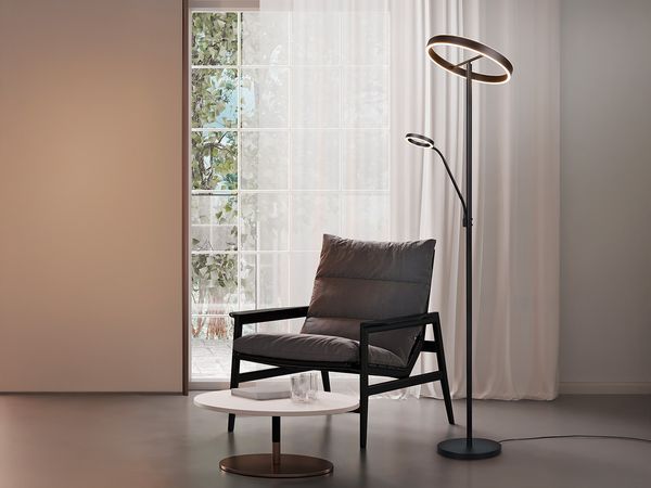 LED Stehlampe WILLIS mit Leselampe, dimmbar, 3 Lichtfarben, Schwarz, 180cm groß