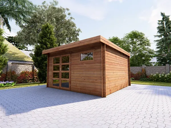 Vente-unique - CORALIO Gartenhaus Holz, PlatteGlas Braun - B 388 cm x H 203,3 cm x L 388 cm