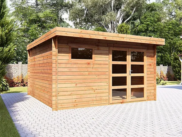 Vente-unique - CORALIO Gartenhaus Holz, PlatteGlas Braun - B 388 cm x H 203,3 cm x L 388 cm