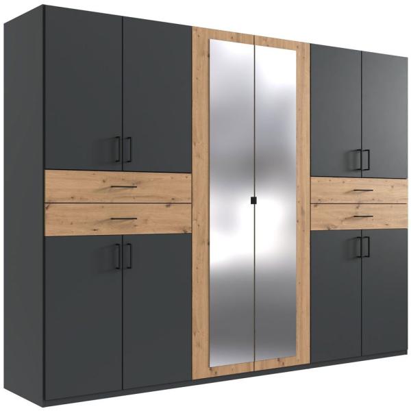 Kleiderschrank Taiga Drehtürenschrank mit Spiegel Ausführung Graphit / Artisan Eiche