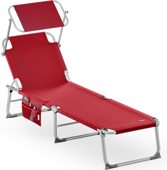 CASARIA® Alu Sonnenliege Klappbar Wetterfest Gartenliege mit Dach Liegestuhl Rot