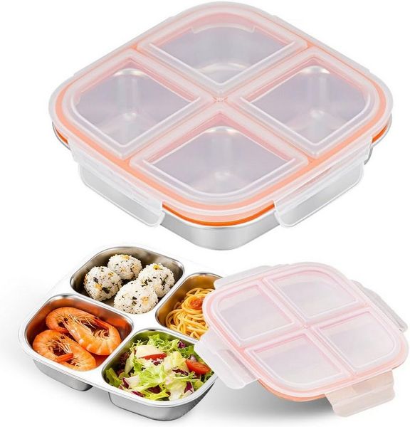 Agger Lunchbox Snackbox mit Fächern Edelstahl, Wiederverwendbare Snackdose für Kinder
