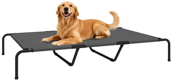 PawHut Tierbett Erhöhtes Hundebett mit Waschbares Mesh, Stahlrahmen, Texteline, für große Hunde, für Draußen Camping, 152 x 94 x 23 cm, Grau