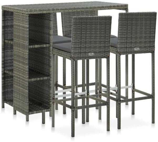 vidaXL 5-tlg. Gartenbar-Set mit Kissen Poly Rattan Grau 3064919
