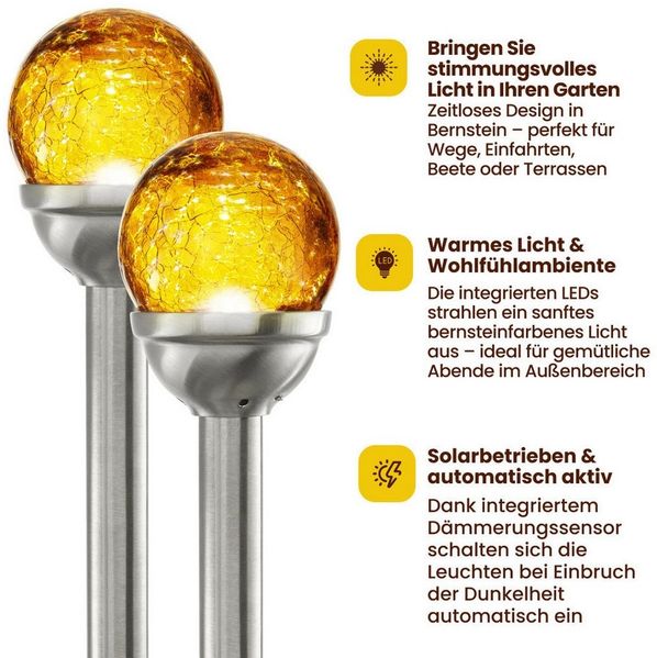 Solarleuchten Roma BUVTEC 2er Set, chrom/amber