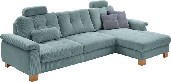 Die PlanBar Ecksofa PP-LA19101 L-Form, Breite 316 cm, wahlweise mit Bettfunktion und verstellbaren Kopfstützen, in Cord