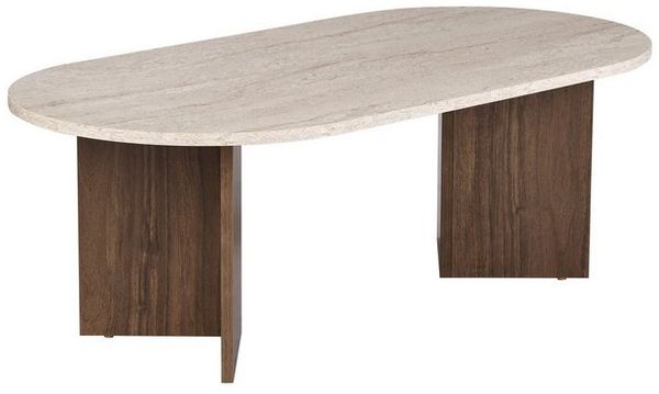 Modern Coffee Table, 119 x 40 x 60 cm, Travertine & Walnut Colors | 100% Melamine Coated Particle Board, 18 mm Thickness | Stylish & Functional Design for Contemporary Living Spaces