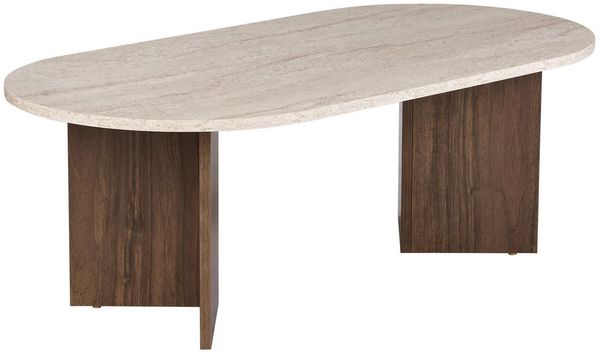 Modern Coffee Table, 119 x 40 x 60 cm, Travertine & Walnut Colors | 100% Melamine Coated Particle Board, 18 mm Thickness | Stylish & Functional Design for Contemporary Living Spaces