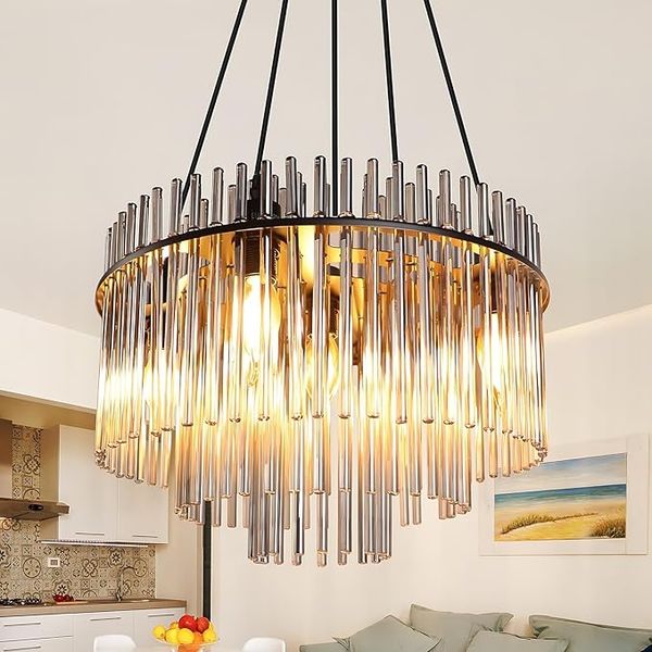 ZMH Pendelleuchte Schwarz 5 Lampen Glas Esstisch E14 Vintage Esszimmer Lampe Hängend Ø 40 cm Für Küche Cafe Bar Wohnzimmer Ohne Leuchtmittel