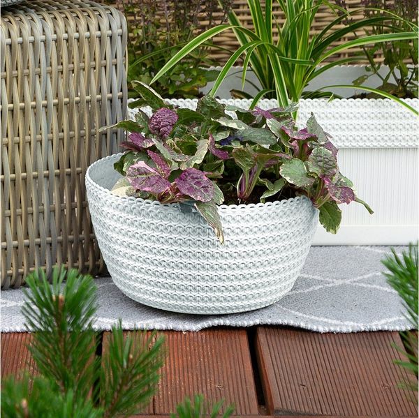 KAGM Pflanzschale Blumenschale Blumentopf Strickstruktur Kunststoff Weiß 24