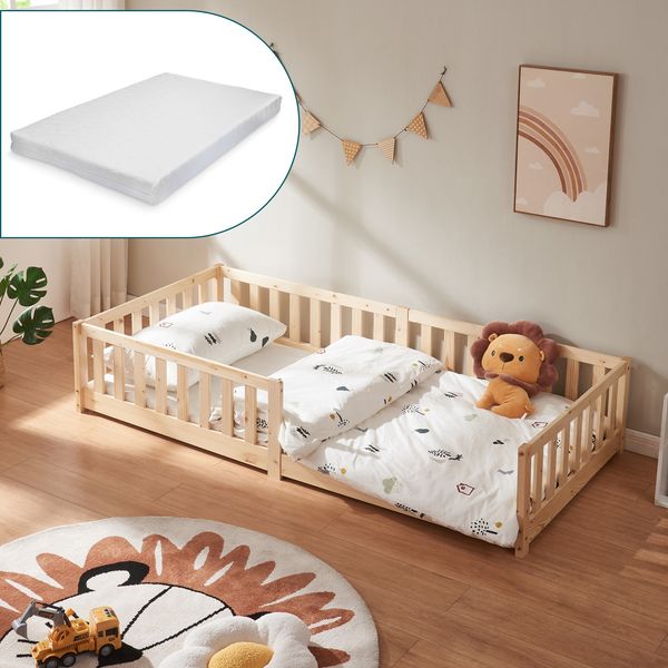 Bodenbett Tanna mit Matratze 90x200 cm Natur [en. casa]