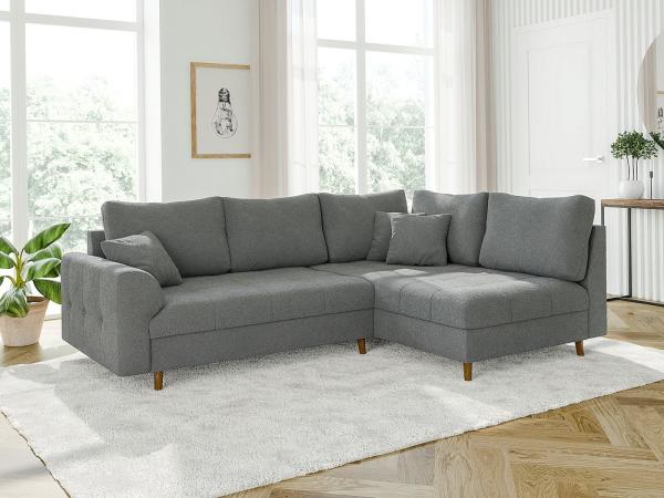 S-Style Möbel Ecksofa Leif mit Braun Holzfüßen im skandinavischen Stil aus Boucle-Stoff, Ottomane links oder rechts bestellbar, mit Wellenfederung