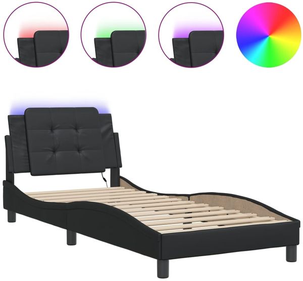 Einzelbettgestell Design für Erwachsene mit LED ohne Matratze Schwarz 90x200 cm d3584e