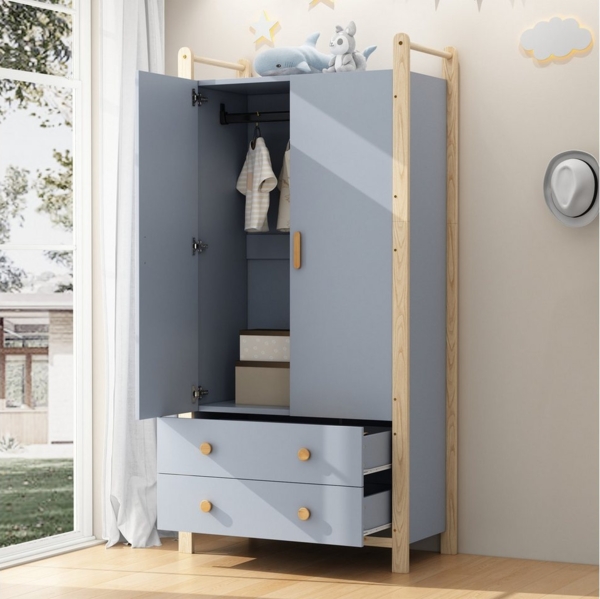 Ulife Kleiderschrank 2-türiger Garderobe mit Kleiderstange und 2 Schubladen (1-St) Flurgarderobe 89,6×44×180,5 cm