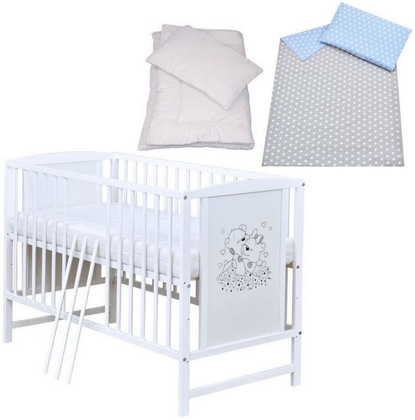 Baby-Delux Komplettbett Babybett Mia Komplettset, 7-tlg, Kinderbett 60x120 cm weiß, Bettset verschiedene Designs