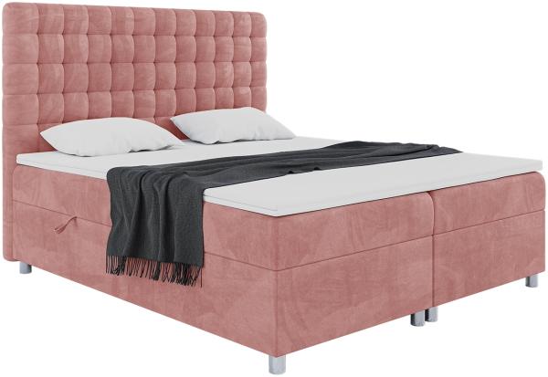 MEBLINI Boxspringbett ASTON 120x200 cm mit Bettkasten - H4/Rosa Samt Polsterbett - Doppelbett mit Topper & Taschenfederkern-Matratze