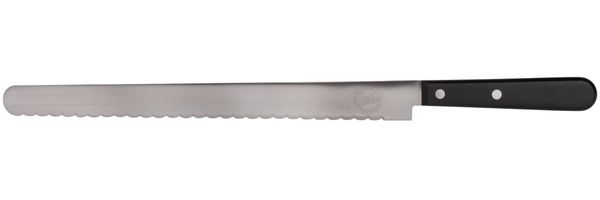 Sallys Brotmesser aus Edelstahl und 31,5 cm Klingenlänge, aus einem Stück geschmiedet und extra lange Klinge