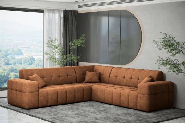 Ecksofa Designersofa NANCY in Stoff Perfekt Harmony Caramel Seite Universal