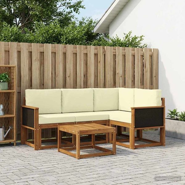 vidaXL Outdoor-Sofagarnitur 5 pcs Natur und Creme Polyester 3385181