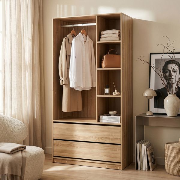 Offener Kleiderschrank Vippsaki mit 4 Fächern 200 x 100 x 50 cm Eicheoptik [en. casa]