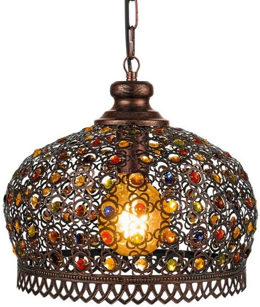Eglo 49764 Hängeleuchte Vintage JADIDA Stahl kupferfarben-antik, Glas bunt E27 1X40W H:110cm Ø33cm dimmbar