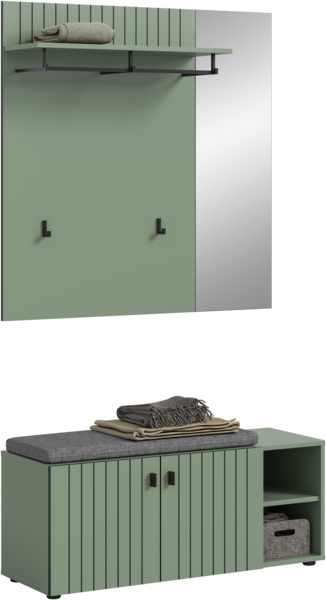 Garderobenkombination inkl. Sitzkissen (B/H/T: 106x192x37 cm) in Smoke Green Nachbildung