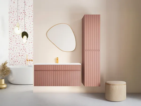 Vente-unique - SATARA Bathroom furniture set Holz, Platte Puderrosa - B 46 cm x H 46 cm x L 100 cm