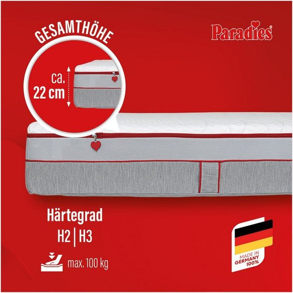 Federkernmatratze Neuheit: Paradies Perfekta TFK, 90x200, 140x200 cm & weitere Größen, Paradies, 22 cm hoch, Matratze mit 1.000 Federn für maximale Punktelastizität und Komfort