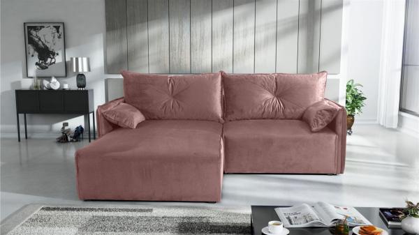 Ecksofa mit Schlaffunktion HUNTER XS in Stoff Royal Altrosa Ottomane Links