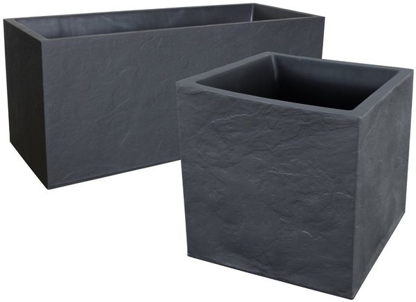 ONDIS24 Blumenkasten Pflanzkübel Blumenkübel Set Pierre Vulkansteinoptik, 100 x 40 x 40, 40 x 40 x 40, 130 Liter Wasserspeicher winterfest