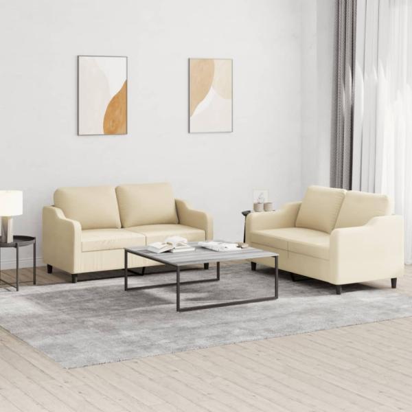 vidaXL 2-tlg. Sofagarnitur mit Kissen Creme Stoff 3201804