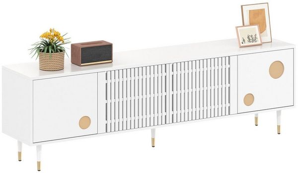 Merax Lowboard mit Goldakzenten (1 St, 170 L x 36 B x 54 H(cm), TV-Schrank mit 4 Türen,Kippschutz,Stauraum & verstellbare Metallfüße