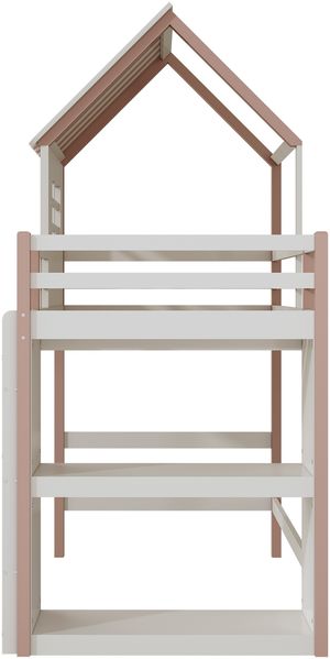Merax Kinderbett 90x200 cm hoch und niedrig Bett für Jungen und Mädchen Heimbett Dachform mit Sicherheitsleiter mit Ablagefach Multifunktionsbett Massivholzbett mit Lattenrost Rosa Bild 8