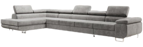 Designer Sofa Maxi mit Schlaf - und Klappfunktion Grau Samt Links