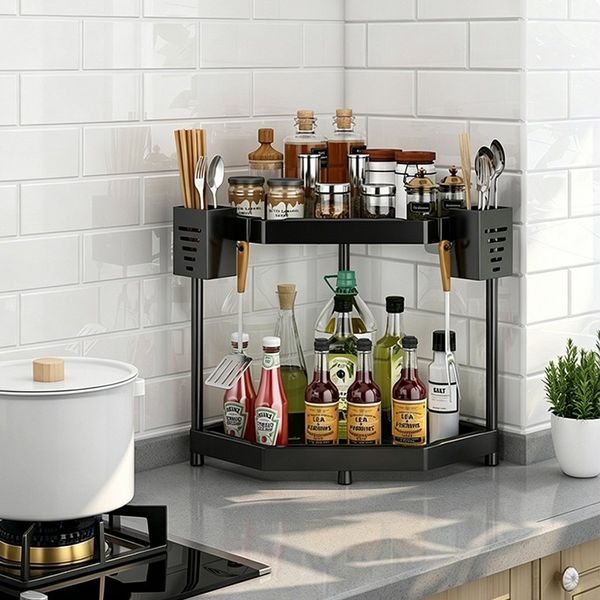 TUWENA Regal Gewürzregal Organizer, 2/3 Etagen Küchenregal Ecke, Stäbchenhalter, Eckregal Küche Aufbewahrung für Gewürzflasche,Toilettenartikel, Tassen