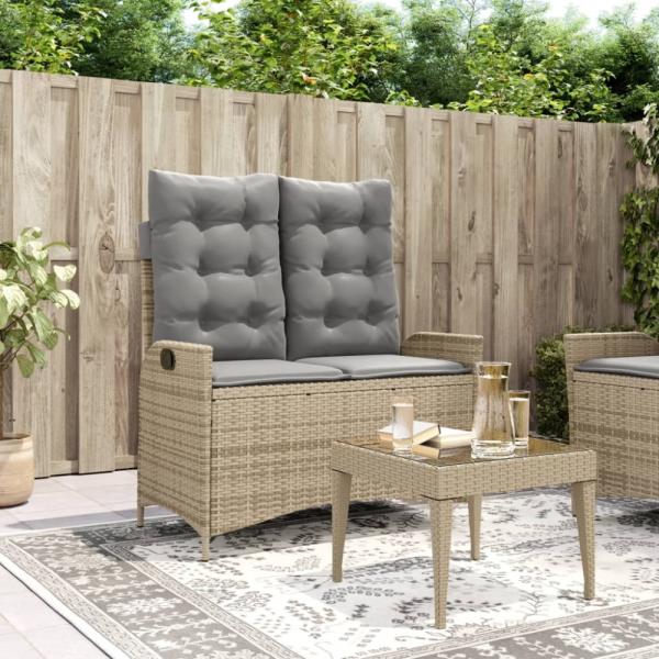 vidaXL Gartenbank Verstellbar mit Kissen Beige Poly Rattan 368240